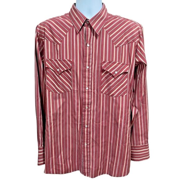 ELY Cattleman Western Shirt Mens 17 Maroon Red Stripe Rodeo Pearl Snap Long Slv - Picture 4 of 9
